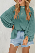 Russet Orange Swiss Dot Balloon Sleeve Patchwork Crinkle Blouse Blouses 076fe12b4e89b764