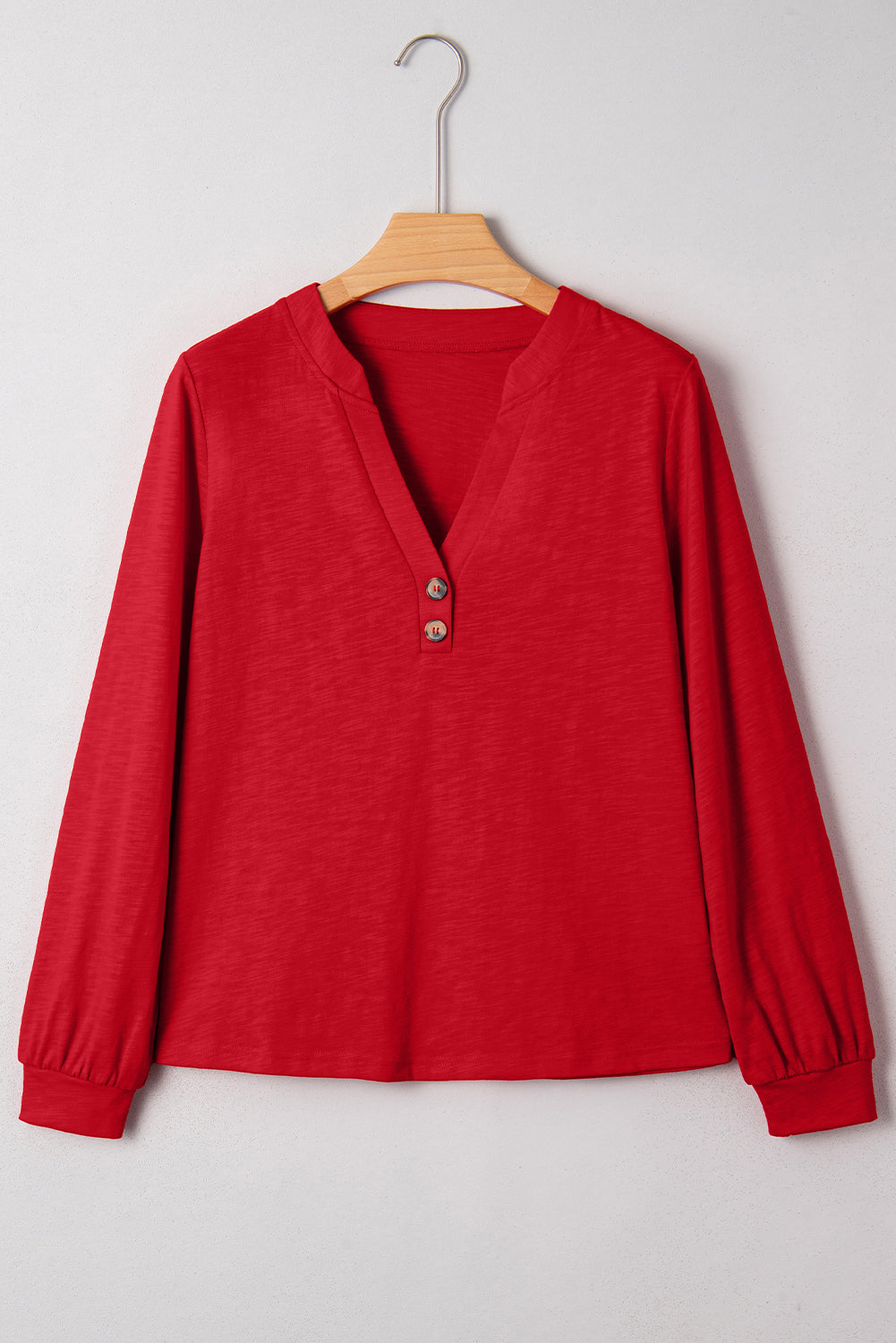 Racing Red Casual Button V Neck Long Sleeve Top Long Sleeve Tops 07d027c22f7aa04a