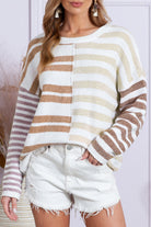 Color Block Drop Shoulder Pullover Striped Sweater Sweaters 07d933ff91d5ec43