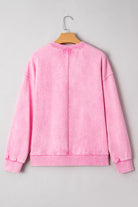 Bright Pink Mineral Wash Crossed Crew Neck Drop Shoulder Loose Sweatshirt Sweatshirts & Hoodies 07ecc3627a02c65b