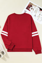 Fiery Red Varsity Striped Detail Plus Size Round Neck Sweatshirt Plus Size Tops 07fabd377856b485