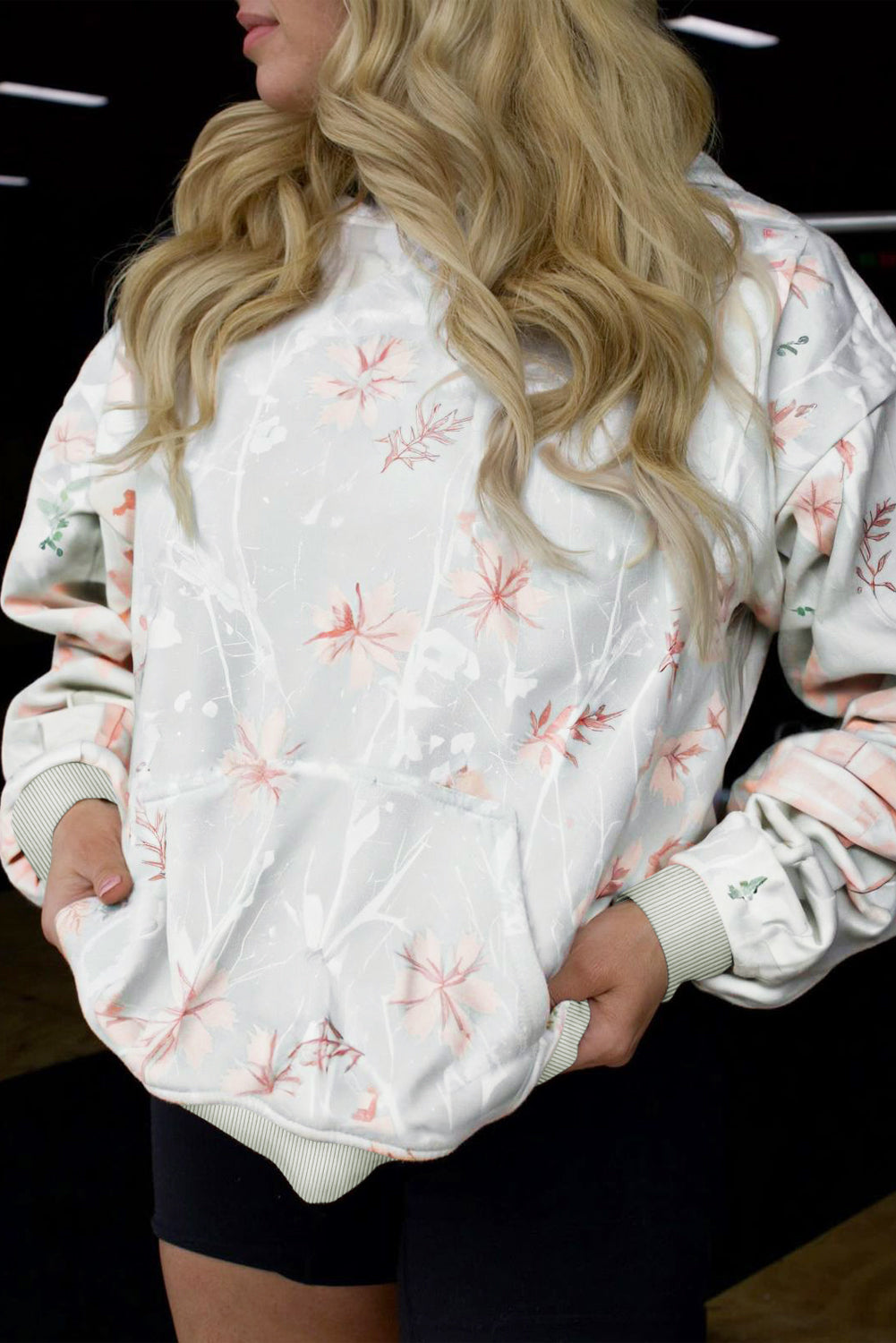 Gray Floral Print Plus Size Loose Hoodie Plus Size Sweatshirts & Hoodies 080af6d84911c0e6