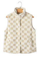 Khaki Sherpa Checkerboard Snap Button Vest Jacket Jackets 08306fbe8273b30b