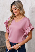 Toadstool Satin Ruffle Sleeve V Neck Blouse Blouses 083e5640ca1fbfaa
