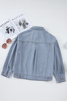 Blue Stripe Washed Oversized Pocketed Denim Jacket Jackets 084ed3e4d1b0ad9b