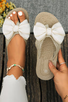 White Stitched Bow Decor Woven Flip Flop Slippers Slides Shoes + Flip Flops 086d90ba606a2c91