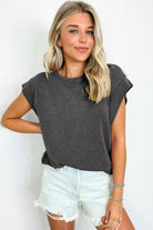 Carbon Grey Twisted Ribbed Textured Plain T Shirt T Shirts 08cc02913b3bc7a5