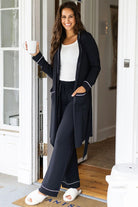 Black Contrast Trim Hooded Lounge Cardigan and Pants Set Two Piece Pants Sets 08f346ef96421891