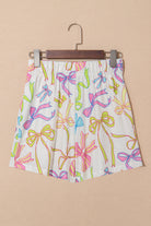 White Colorful Bow Print Pocket Shorts Shorts 091df4614abf102d