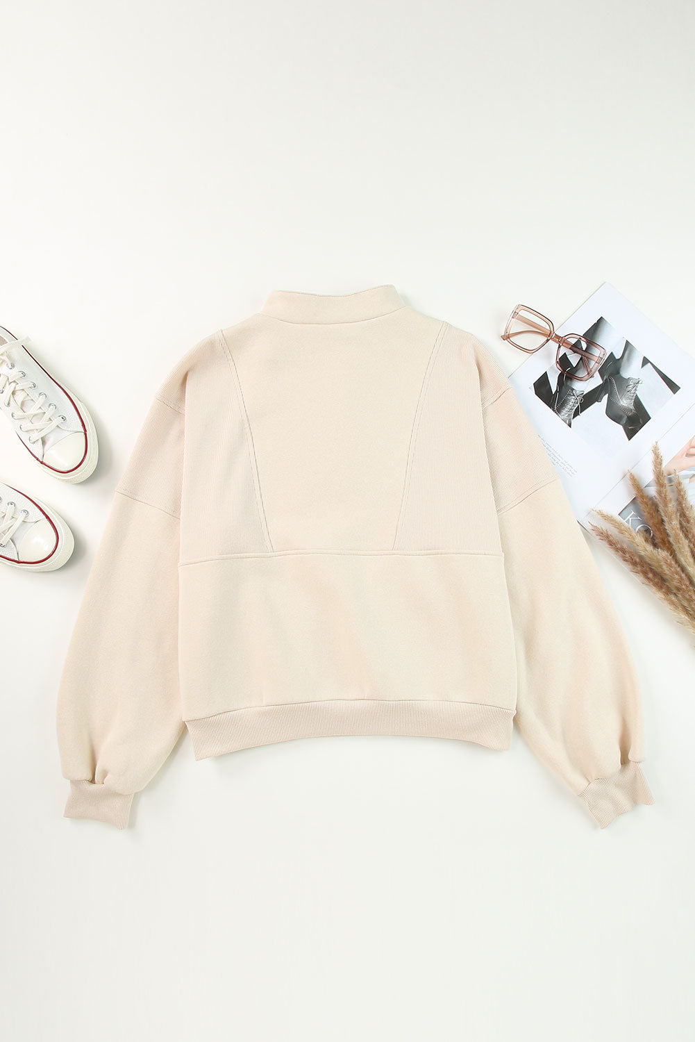 Black Half Zip Stand Collar Exposed Seam Solid Color Casual Sweatshirt Sweatshirts & Hoodies 09500bf30b68455f