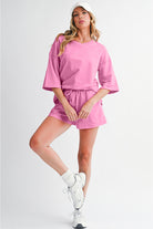 Bonbon Loose V Neck Tee and Drawstring Shorts Set Two Piece Shorts Sets 097caa387ad3c2e4