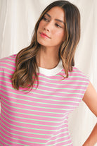Sachet Pink Striped Contrast Trim Top T Shirts 098daa8b0fc1601f
