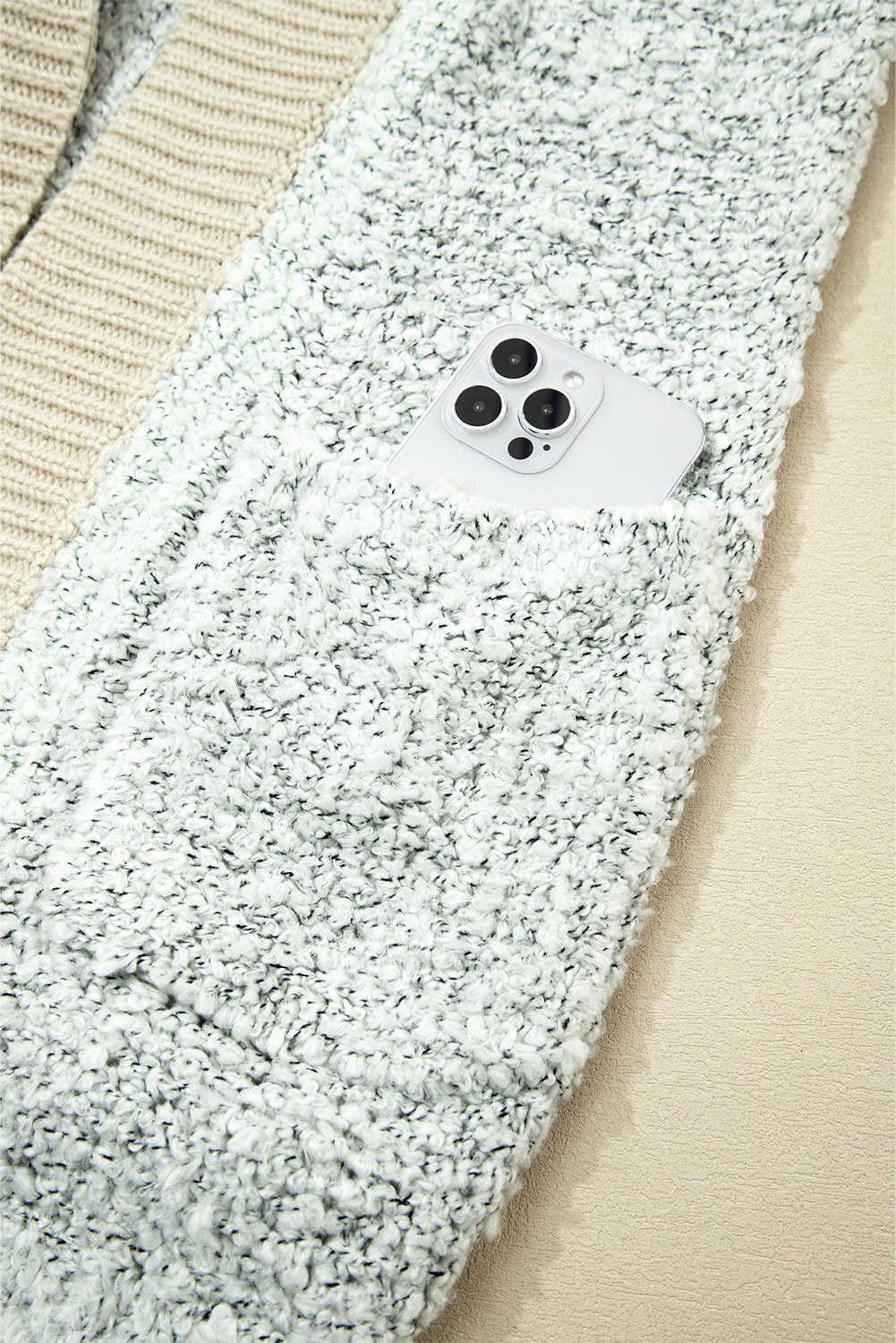 High-rise Patchwork Side Pockets Open Front Cardigan Cardigans 09a82b780bdaaaa4