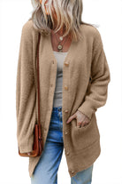 White Fuzzy Buttoned Front Midi Solid Cardigan Cardigans 0a1e0c9d4ab504f5