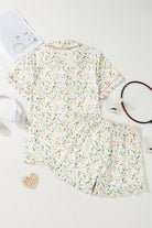 Beige Bow and Cherry Print Ruffle Hem Shorts Pajama Set Two Piece Shorts Sets 0a268d15eec75dd1