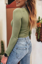 Laurel Green Solid Color Long Sleeve Slim Fit Top Long Sleeve Tops 0a70314b35a323f4