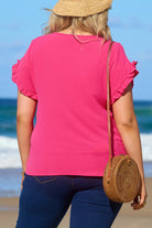 Bright Pink Ruffled Short Sleeve Plus Size Top Plus Size Tops 0a83669babae5e1e