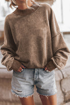 Brown Plain Drop Shoulder Crew Neck Pullover Sweatshirt Sweatshirts & Hoodies 0a8c530bc0c34f09