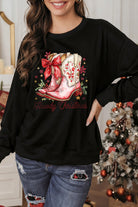 Black Howdy Christmas Boots Heat Transfer Printing Baggy Sweatshirt Graphic Sweatshirts 0abd66cc5b36ae8f