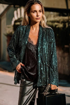 Evergreen Glitter Sequin Open Front Long Sleeve Top Long Sleeve Tops 0abe7be972ce71ff
