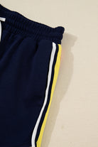 Bluing Colorful Striped Accent Varsity Long Sleeve Pullover and Shorts Matching Set Two Piece Sets 0adafccf42497263