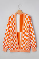 Orange Checkered Open Front Drop Shoulder Cardigan Cardigans 0b117e7059f68798