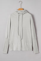 Light Grey Textured Knit Drawstring Cowl Neck Oversized Top Long Sleeve Tops 0b3ba89d8a4e7e75