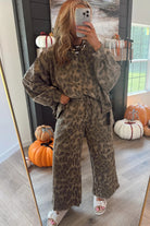 Brown Allover Leopard Print Pullover Drawstring Loose Pants Set Two Piece Pants Sets 0b5ef2c5c1636c29