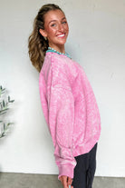 Bright Pink Mineral Wash Crossed Crew Neck Drop Shoulder Loose Sweatshirt Sweatshirts & Hoodies 0b7ba95addcfa278