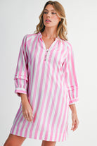 Rose Striped Long Sleeve Buttons Loose Mini Dress Short Dresses 0bb02ca1853e635d