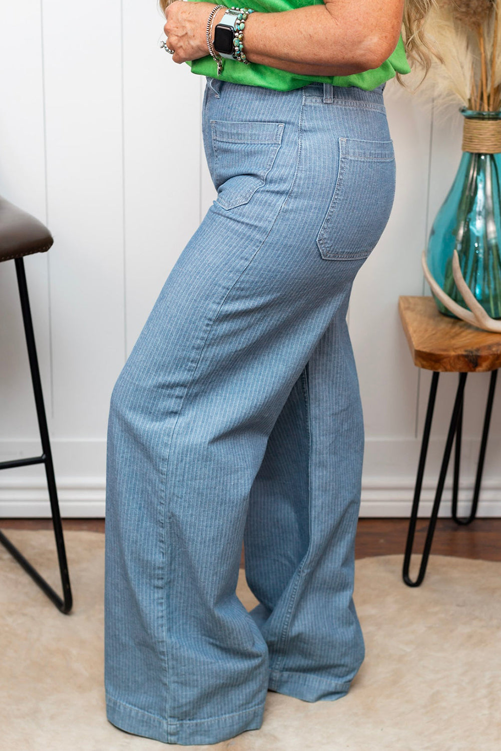 Dusk Blue Patched Pocket Textured Wide Leg Plus Size Jeans Plus Size Bottoms 0bcd764c9030da76