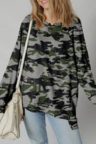 Green Camouflage Print Exposed Seam Drop Shoulder Sweatshirt Sweatshirts & Hoodies 0bd4266cb35930bf