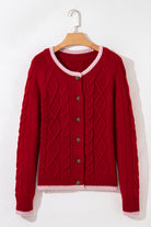 Racing Red Contrast Edge Twist Cable Knit Buttoned Cardigan Cardigans 0bd8d8490214d803