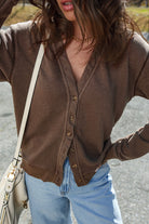 Coffee Button Front V Neck Casual Cardigan Cardigans 0be4c7d396991619