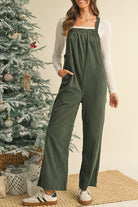 Jungle Green Plain Pocketed Loose Fit Corduroy Overalls Jumpsuits 0c41afc6c9c7faeb