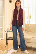 Wild Ginger Flower Shape Quilted Snap Button Zip Up Winter Vest Coats 0c47eecb26b599da