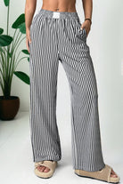 Brown Striped Elastic Waistband Pocketed Loose Pants Pants 0c6da8bb705f1bdb