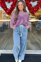 Orchid Bouquet Mineral Wash Waffle Bow Patched Pullover Sweatshirt Sweatshirts & Hoodies 0c8a50462cacebd4