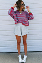 Red Stripe Exposed Seam Contrast Ribbed Trim Oversize Sweatshirt Sweatshirts & Hoodies 0caf2636b9129dd1