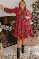 Red Plaid Half Button Long Sleeve Holiday Plus Size Dress Plus Size Dresses 0d19136e647a64da