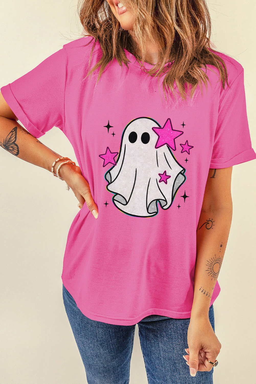 Sachet Pink Ghost Heat Transfer Printing Halloween T Shirt Graphic Tees 0d2141940dccdd6a