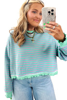 Green Stripe Exposed Seam Contrast Ribbed Trim Oversize Sweatshirt Sweatshirts & Hoodies 0d22fb54de576259