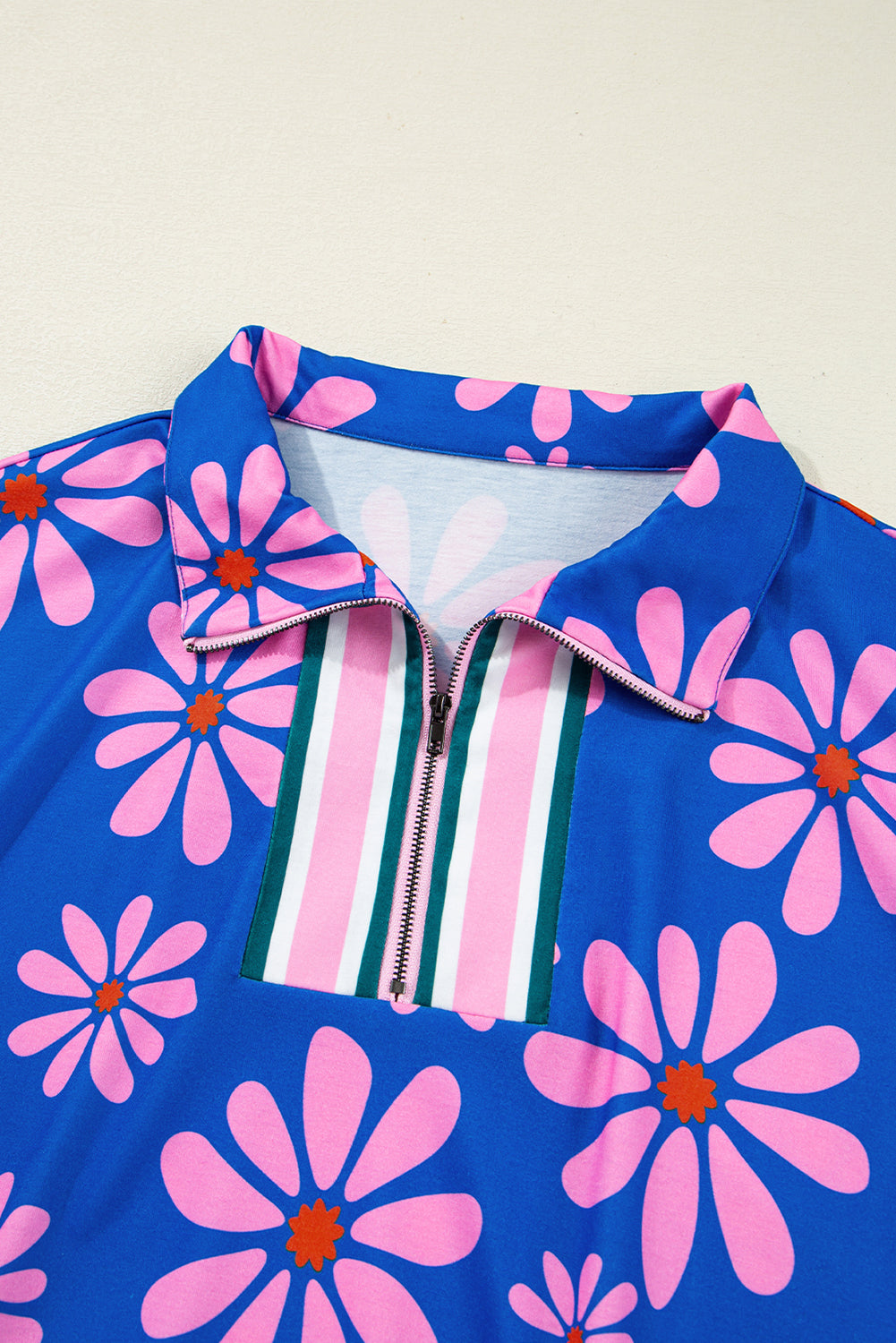 Purple Pop of Color Quarter Zip Collar Drawstring Waist Floral Mini Dress Short Dresses 0d25b598a6c0e25e