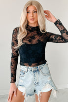 Black Mock Neck Floral Lace Mesh Long Sleeve Top Long Sleeve Tops 0d25e63785131f4e