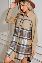 Khaki Plaid Patchwork Long Sleeve Jacket Jackets 0d28262d73a6cb32