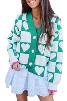Sea Green Plaid Heart Knit V Neck Button Down Sweater Cardigan Cardigans 0da4aa3e5db7745e