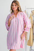 Rose Striped Long Sleeve Buttons Loose Mini Dress Short Dresses 0dee0f72dd27cadc