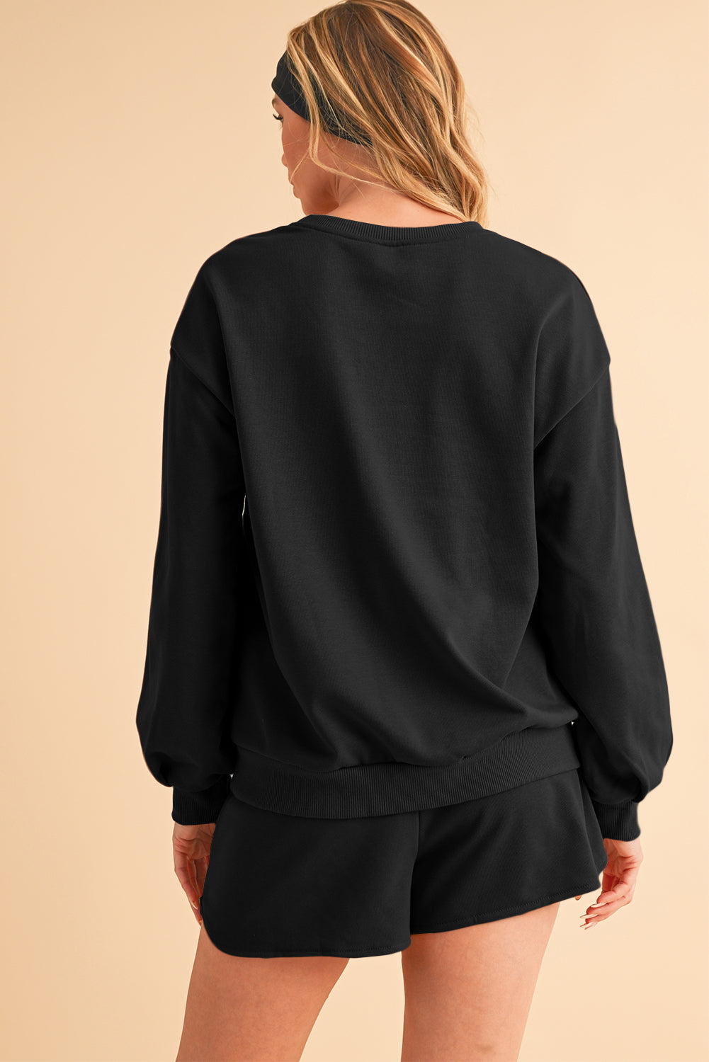 Straw Yellow Sequins COFFEE Loose Fit Sweatshirt and Shorts Set Two Piece Shorts Sets 0df3985428a55e22