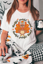 White Thanksgiving Cute Turkey Heat Transfer Printing Cotton Blend T Shirt Graphic Tees 0dff42278a5b72a6