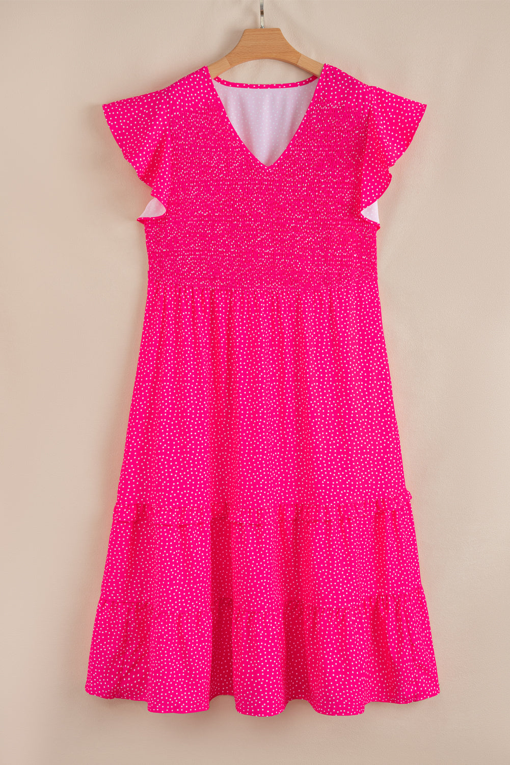 Rose Polka Dot Print Ruffle Smocked High Waist Plus Midi Dress Plus Size Dresses 0e37d2d303697bba